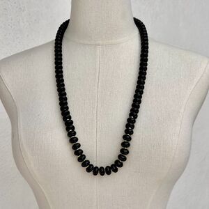 Vintage 80s Napier Black Glass Beaded Gold Spacer Opera Length Necklace SIGNED